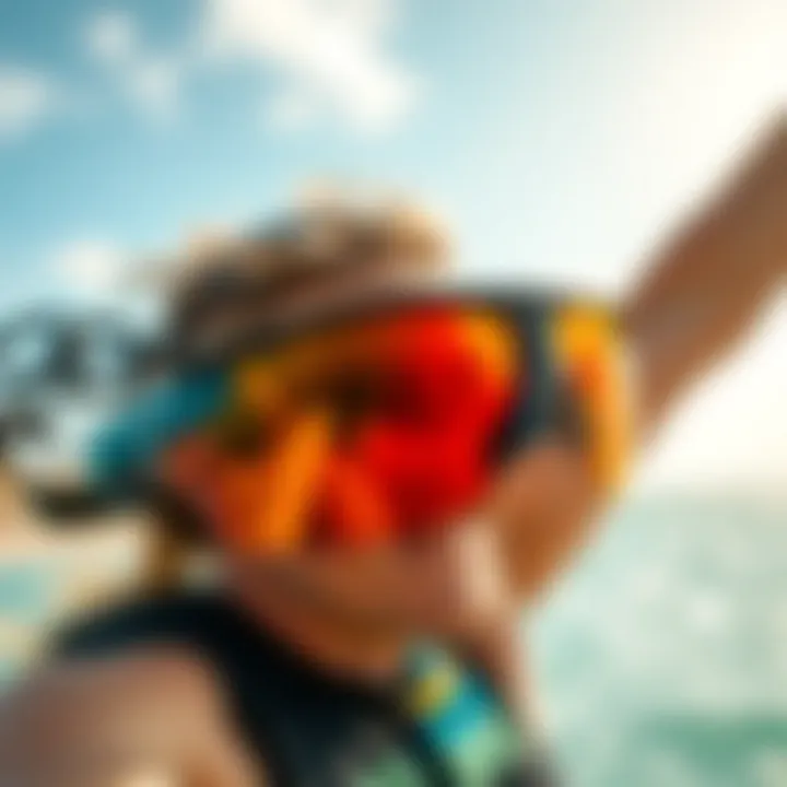 Sunglasses with UV protection in a sunny kitesurfing environment