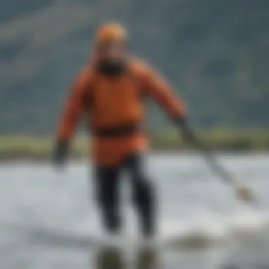 Kiteboarder wearing Patagonia drysuit in action on the water