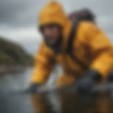 Detailed close-up of Patagonia drysuit material showcasing waterproof technology