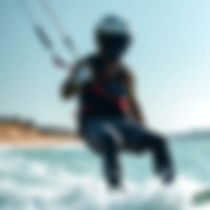 Illustration showing the integration of a safety leash with kiteboarding gear