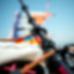 Detailed view of various components in a kiteboarding sail repair kit