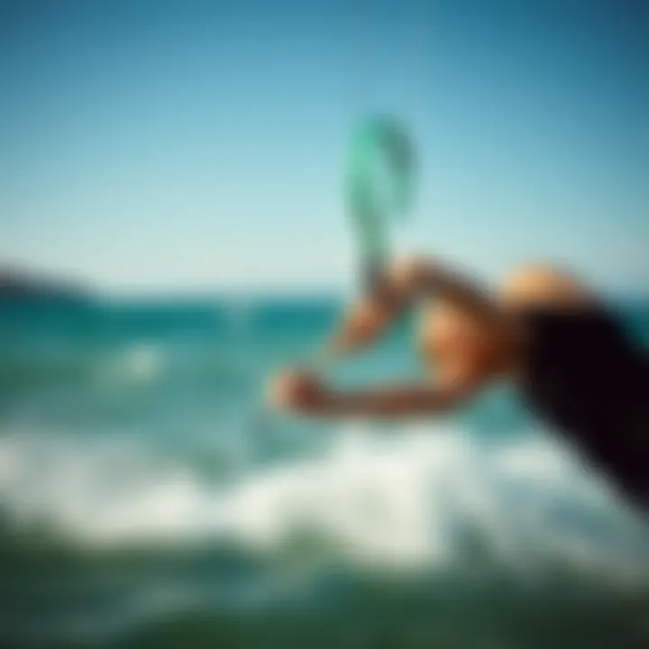 Utilizing a Repair Kit on the Water A kiteboarder using a repair kit during a session
