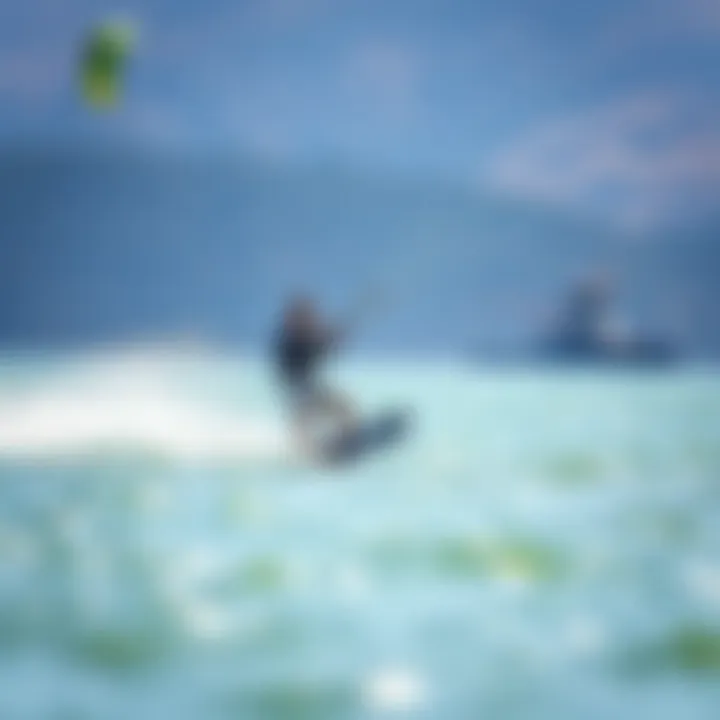 Kiteboarding with Slingshot Foil Board A kiteboarder in action using a Slingshot foil board on water, demonstrating foiling technology