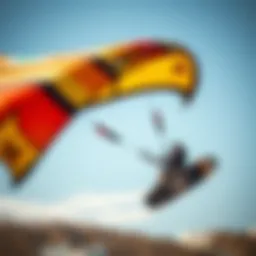 Detailed view of a high-performance slingshot training kite in action