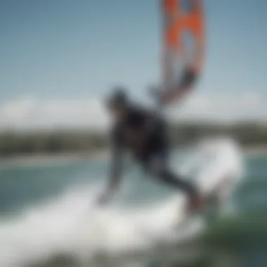 Kiteboarder expertly maneuvering with a slingwing