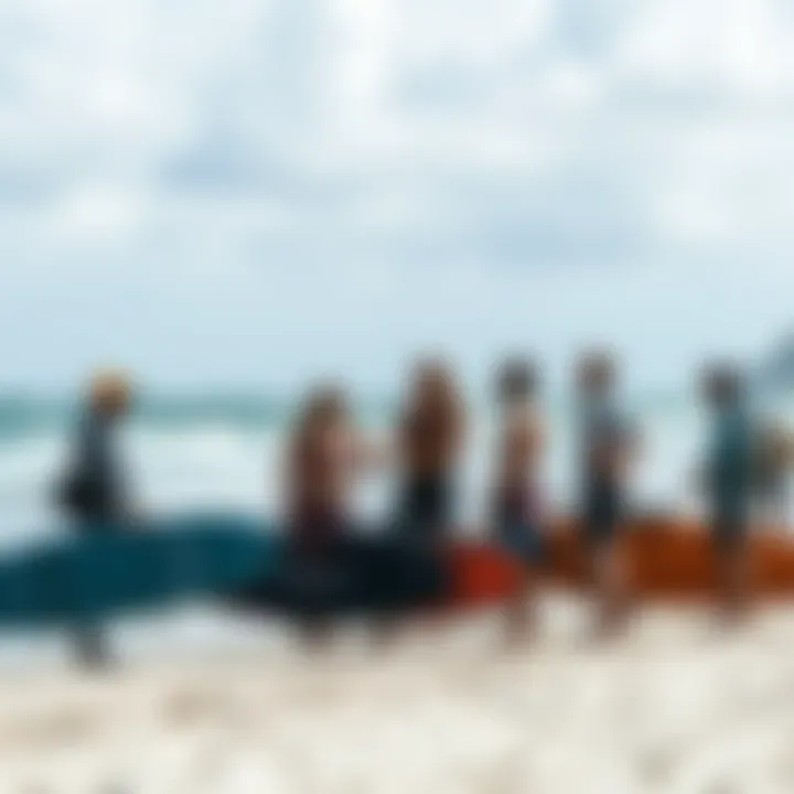 User Experiences with Spleene Kiteboards Group of kiteboarders discussing Spleene products on the beach