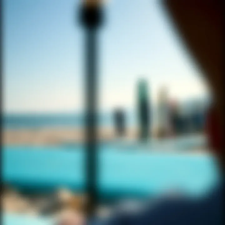 A serene beach scene with various stand up foil boards lined up.