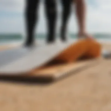 Close-up of a swell board's construction materials