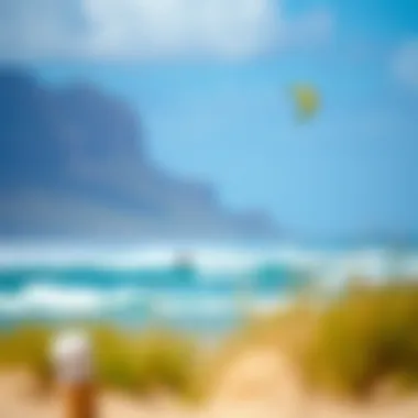 Ideal Kite Surfing Beach Location A serene beach landscape showcasing an ideal kite surfing location