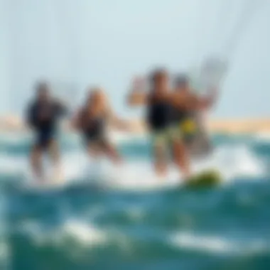 Kite Surfing Community in Action A group of kite surfers riding the waves, showcasing community and culture