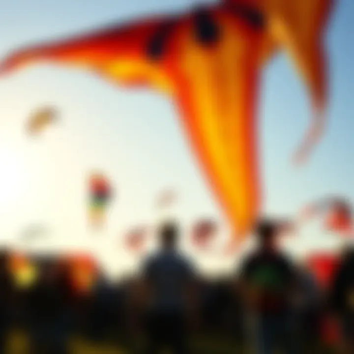 A diverse group of kite enthusiasts flying giant kites at a festival