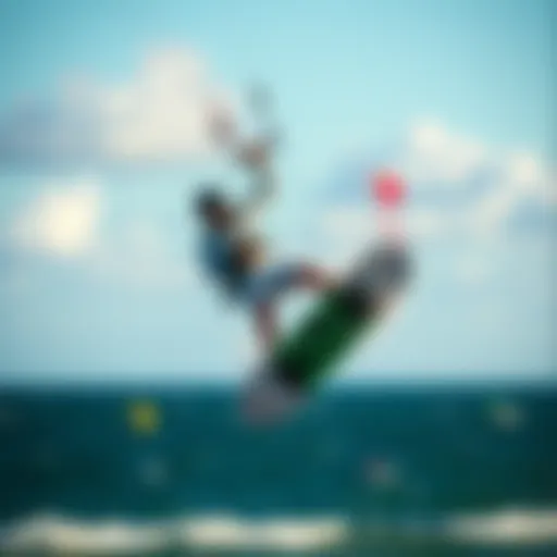Dynamic aerial shot of a kiteboarder executing a trick