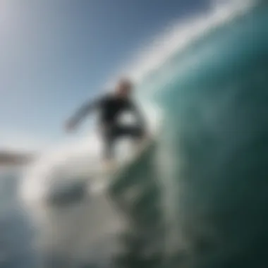 Mastering the Pump: A Surfer in Action Dynamic surfer showcasing pumping technique on a wave