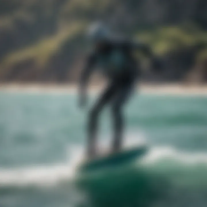 Action shot of a kiteboarder using a wing foil board