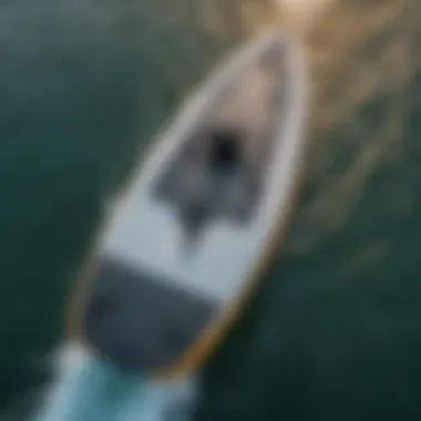 Top view of a high-performance wing foil board on water