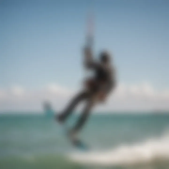 Kiteboarder utilizing a slingshot kite bar in action