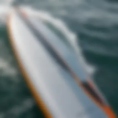 Close-up of hydrofoil surfboard features and design