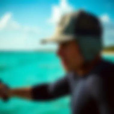 Kiteboarding in Style with Waterproof Trucker Hats Kiteboarder wearing a waterproof trucker hat against a backdrop of a vibrant ocean landscape.