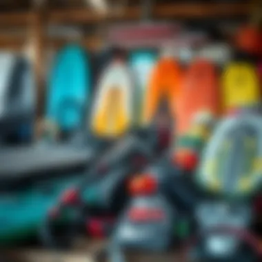Essential Kiteboarding Accessories and Boards An array of kiteboards and related accessories.
