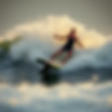 A hydrofoil surfboard cutting through waves