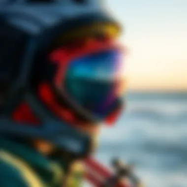 High-Performance Kiteboarding Goggles Close-up view of high-performance kiteboarding goggles with UV protection