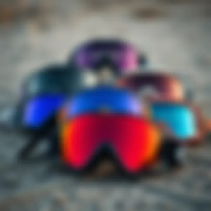 Variety of Kiteboarding Goggles Styles Different styles of kiteboarding goggles displayed on a textured surface