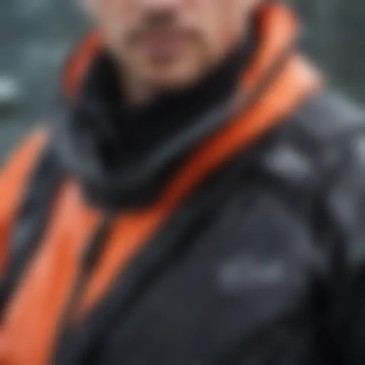 Close-up of a dry suit showcasing its high-quality material and zippers