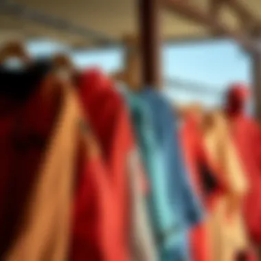 A collection of stylish ponchos displayed on hangers