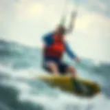 Kiteboarder wearing a life vest while navigating the waves