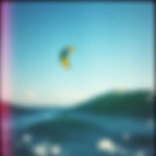 A kite soaring in a vibrant blue sky, showcasing perfect wind conditions for kiteboarding.