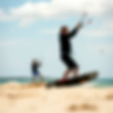 Kiteboarding in Ideal Weather Conditions A picturesque beach scene with kiteboarders enjoying the sport under a clear sky.