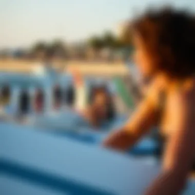 Community gathering of water sport enthusiasts by the shore