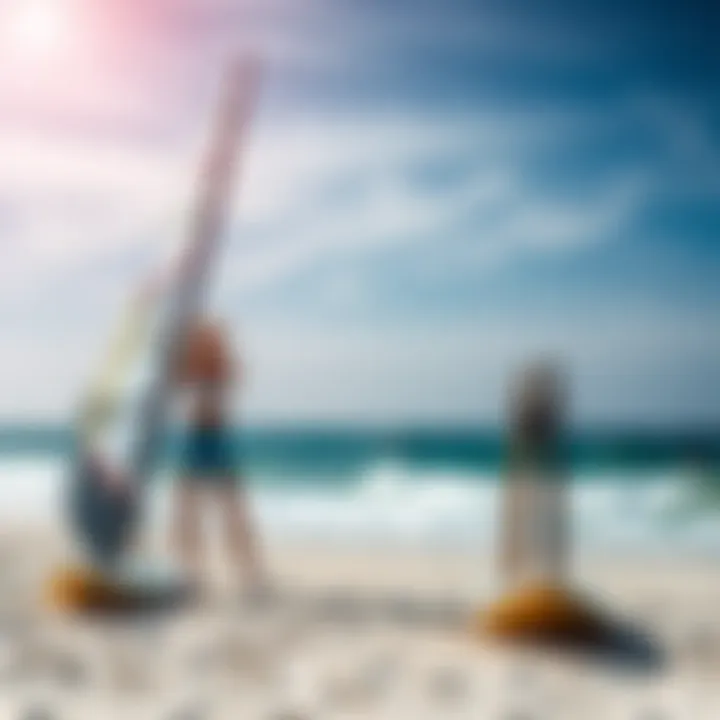 Comparison of windsurfing and SUP equipment on a beach