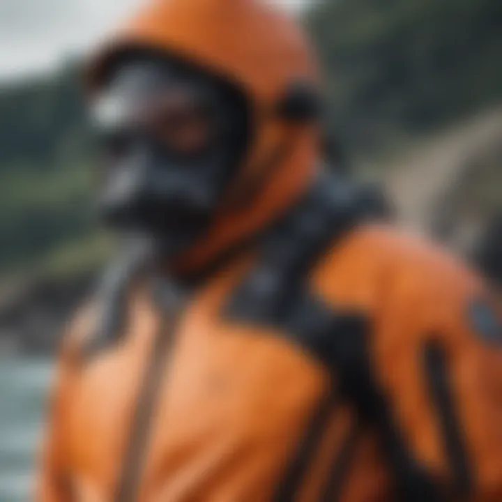 Detailed view of Mystic drysuit showcasing material texture