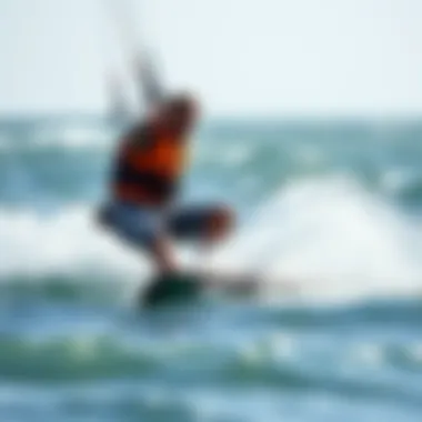 Kiteboarder navigating challenging conditions