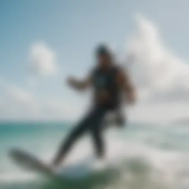 A breathtaking view of kitesurfers riding the waves at a tropical beach