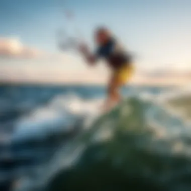 Rider demonstrating twin tip kiteboard performance on water