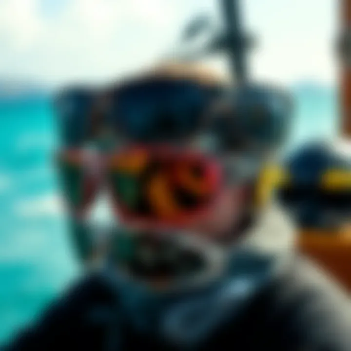 Diverse Styles of Typhoon Sunglasses for Every Kiteboarder Diverse styles of Typhoon sunglasses displayed against a backdrop of the ocean and kiteboarding gear.
