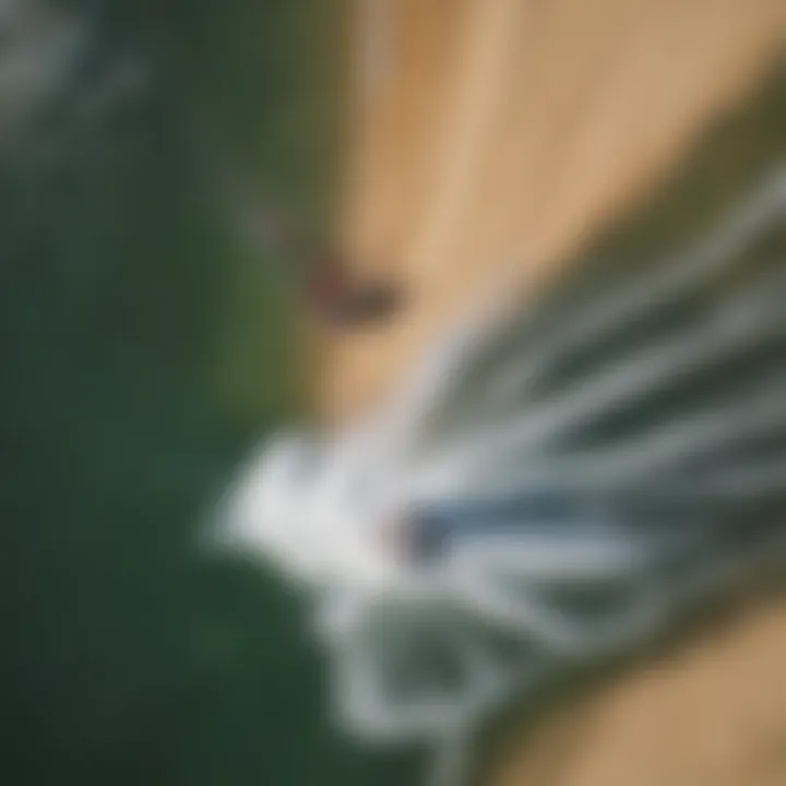 Dynamic aerial view of kiteboarding slingshot action