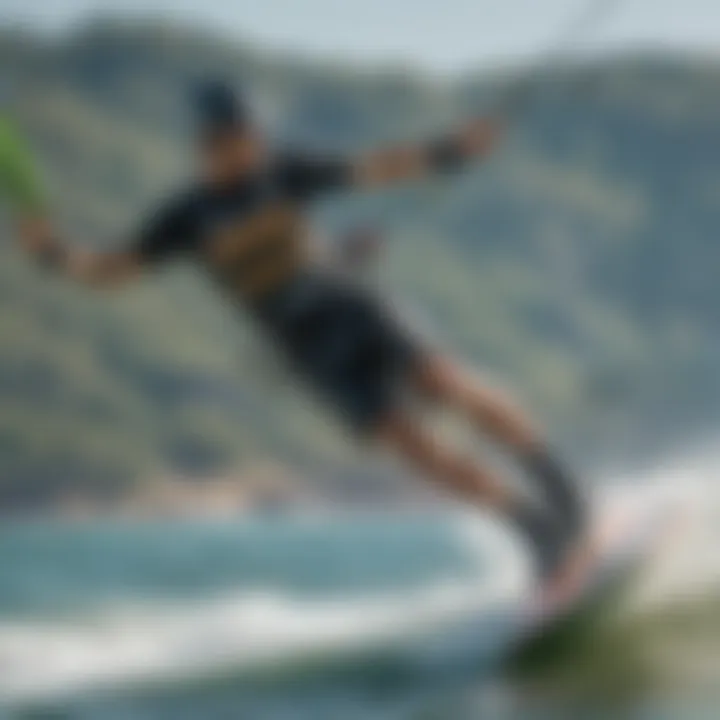 A kiteboarder demonstrating BLT edge control on water