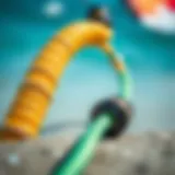 Detailed view of a coil leash designed for kiteboarding, showcasing its unique features.