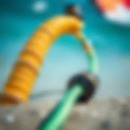 Detailed view of a coil leash designed for kiteboarding, showcasing its unique features.