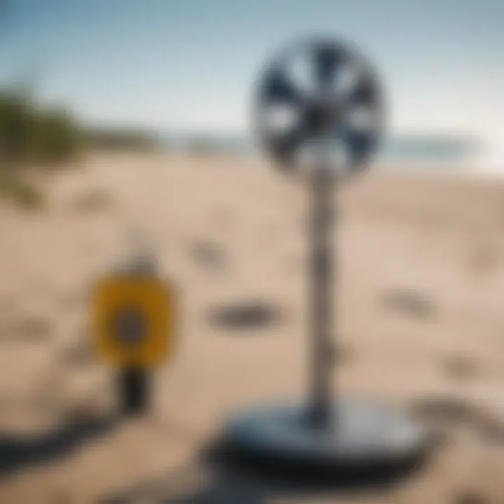 Anemometer measuring wind speed on the beach