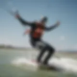 Kiteboarding in strong winds showcasing dynamic movement