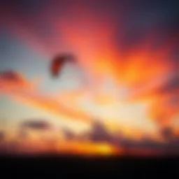 A stunning Flexifoil kite soaring against a vibrant sunset