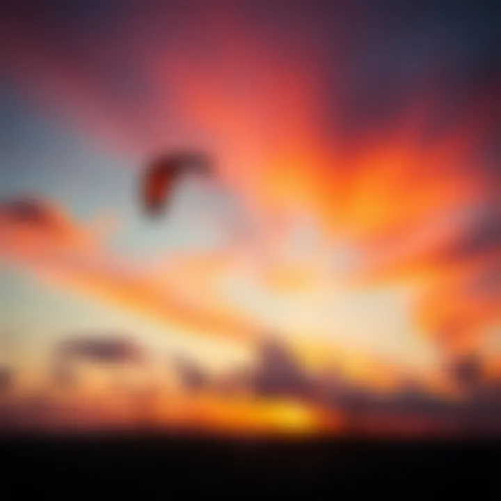 A stunning Flexifoil kite soaring against a vibrant sunset
