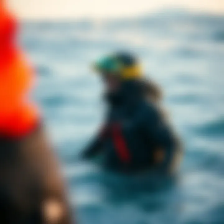 Illustration of a heated drysuit in a frigid water environment