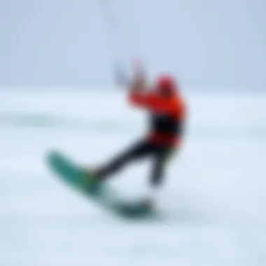 Kiteboarding enthusiast wearing a heated drysuit in action