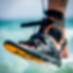 Close-up view of kiteboard foot straps showcasing design details