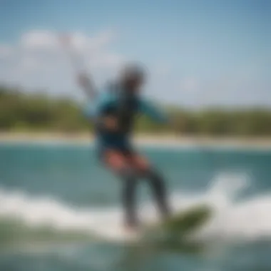 A kiteboarding lesson in action with an instructor and student